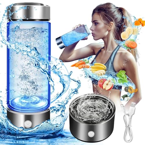 Wasserstoff Wasserflasche,420 ml tragbarer Ionen-Wasserflasche, verbessert die Wasserqualität in 3 Minuten, Wasserstoff-Wasser-Ionisator, Glas-Gesundheitsbecher für Heimreisen