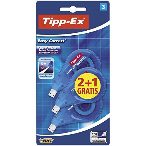 Tipp-Ex Korrekturroller Easy Correct zum seitlichen Korrigieren, 12m x 4.2mm, 3er Pack, Ideal für das Büro, das Home Office oder die Schule