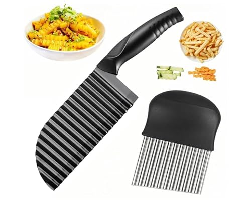 2 Stück Riffelmesser, Wellenmesser für gemüse,Ripple cutter, Crinkle cutter, Wellenschneider aus Edelstahl für Gemüse und Obst, Riffelmesser für gleichmäßige Wellenschnitte, Kartoffelschneider