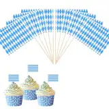 Bayern Oktoberfest Zahnstocher Flaggen, Blau/Weiß Zahnstocher Flaggen Cake Deko, Oktoberfest Deko Sandwich Cupcake, Bayrische Toppers Deko Cocktail Obst Geschirr, für Party Pub Decor (50 Stück)