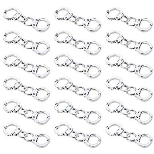 JKJF 20 Paar Metall Handschellen Anhänger Mini Simulation Handschellen Polizist Anhänger Verbinder für DIY Handwerk Halskette Armband Schmuck Herstellung - Silber