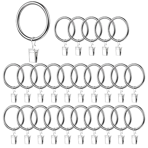 OUYANKA 30 Stück Gardinenringe mit Clips 25 mm Innendurchmesser Vorhangringe Metall Vorhang Clips Duschvorhang Metallklammern für Gardinen Vorhänge Gardinenstangen Stange