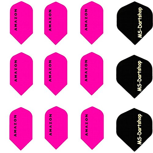 MS-DARTSHOP Amazon Slim Flights 100 Micron Stark, 3 Satz = 9 Stück, + 1 Satz MS-DARTSHOP Flights (Pink)