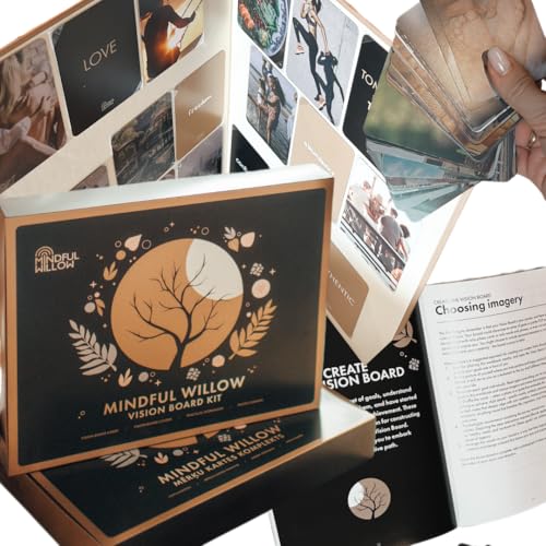 Mindful Willow Vision Board Kit with Folded Board, Workbook, Inspirational Cards - All You Need in one Box - Create Your Own Vision Board and Visualize Your Dream Life, Created by a Certified Coach