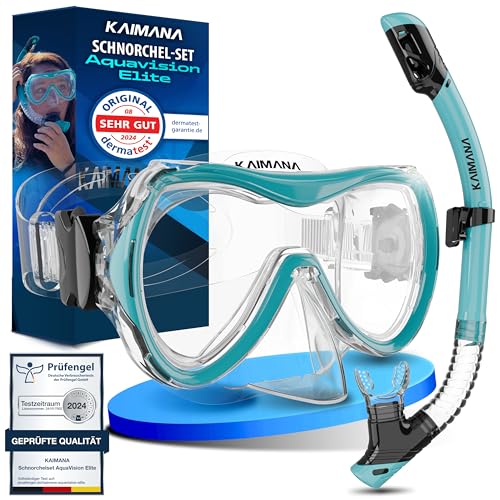 Das Neue KAIMANA® AquaVision Elite Schnorchelset für Erwachsene inkl. Tragetasche, Bequeme Taucherbrille Erwachsene, Alternative zur Schnorchelmaske, Taucherbrille mit Stoffband/Silikonstrap