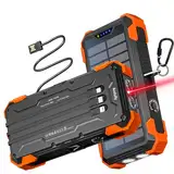 Solar Powerbank 38800 mAh mit 4 Kabeln, Powerbank USB-C Schnellladung 5 Ausgänge 3 Eingänge für Handy, Wasserdichtes Solarladegerät Externe Akkus mit Taschenlampe (SOS), Rotes Licht, Thermometer