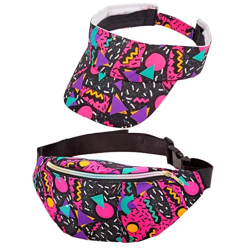 W WIDMANN MILANO Party Fashion - Gürteltasche und Schirmmütze, 80er Jahre Funky Fashion Outfit, Bauchtasche, Capy, Accessoires Karneval