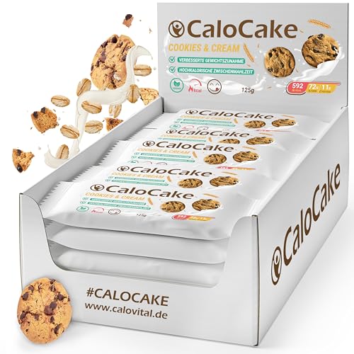 Nahrung hochkalorisch für Gewichtszunahme | Ausdauer- & Energieriegel mit viel Protein & 592 Kalorien | Mahlzeiten Riegel vegan & laktosefrei | CaloCake von CaloVital 24er Box (Cookies & Cream)