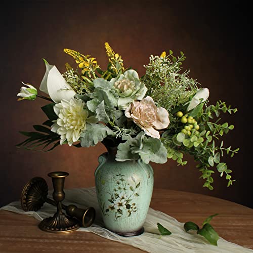 WAKISAKI Künstliche Blumen in Keramikvase, künstliche Blumenarrangements, Dekoration für Zuhause, Küche, Wohnzimmer, Esszimmer, Couchtisch, Tafelaufsätze, Bauernhaus-Deko (Grün)