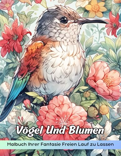 Vögel Und Blumen Malbuch: Malvorlage „Vögel Und Blumen“, Eine Fesselnde Mischung Aus Vogelschönheit Und Blumenpracht