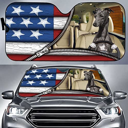Windhund, Schwarzer Windhund, Hundeführer Usa, 4. Juli Sonnenschutz Auto Frontscheibe Wasserbeständig Auto Windschutzscheibe Sonnenblende Universal Für Mpv Geländewagen SUV