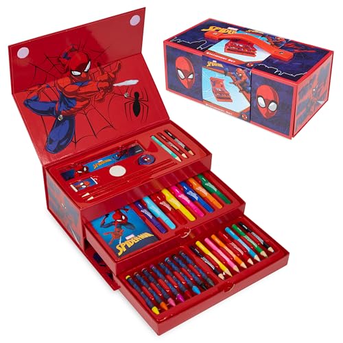 Marvel Spiderman Bastelset Kinder mit Malstiften, Filzstiften, Wachsmalstiften - Geschenke für Jungs