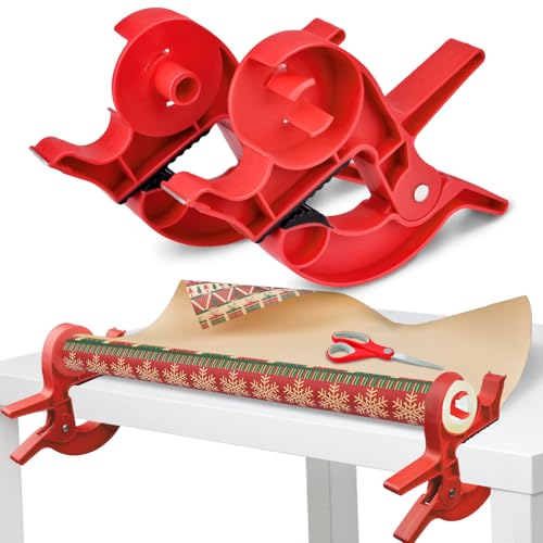 Pipihome Geschenkpapier Abroller, 2 Stück Geschenkpapier Tischklemme mit Tesafilm Abroller, Geschenkpapier Schneider Zubehör, Halterung für Geschenkpapier Rolle und Packpapier Rolle