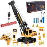 Joellfuner Kran Spielzeug, 2,4G Kran Ferngesteuert mit Lichtern und Geräuschen Realistischer, Großer RC Kran mit 12PCS Miniaturmodelle, Geschenk für Jungen und Mädchen