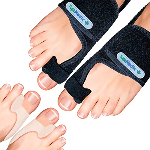 YogaMedic 2x Hallux Valgus Korrektur Schiene und 2x Zehenspreizer zur Zehenbegradigung- Universalgröße, 0% BPA- für Tag und Nacht- Halux Valgus Set Nachtschiene & Zehentrenner für Damen und Herren