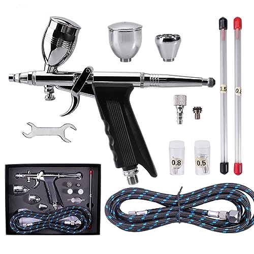 SAGUD Airbrush Pistolen Set Double Action Airbrush-Stift 0,3mm mit extra 0,5 0,8 mm Nadeln, Airbrush Schlauch und 2CC/5CC/13CC Becher-Set