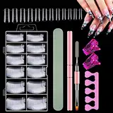 120 Stücke Dual Nail Forms Set, Schablonen Nagelverlängerung Nagelformen mit Rosa Dual-Ended Nagel Pinsel, Nagelspitzen Clip, Schwamm Fingertrenner und Nagelfeile für Polygel Nägel Werkzeuge