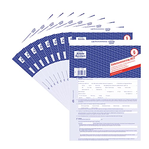 AVERY Zweckform 2873-10 Mietvertrag für Wohnungen und Häuser (Einheitsmietvertrag mit Übergabeprotokoll und Hausordnerung, 5-seitiges Formular in A4, selbstdurchschreibend) 10 Stück, blau