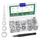 Keadic 211Pcs M2 M2.5 M3 M4 M5 M6 M8 M10 M12 Innenzahn Unterlegscheiben Sortiment Kit, 304 Edelstahl externe Star Lock Unterlegscheibe, Halteklammern Push-Muttern für Wellen