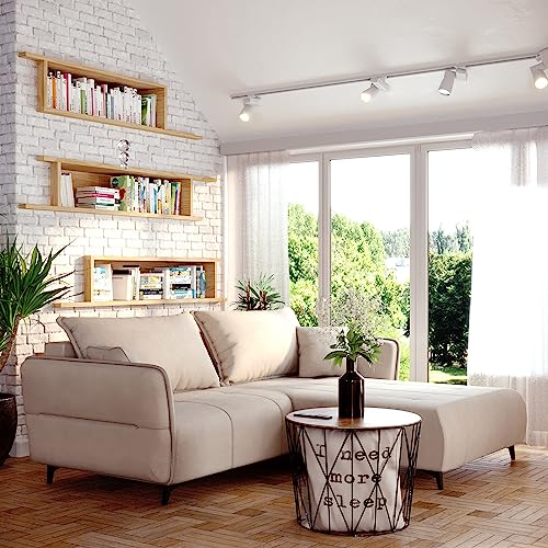 Sofa Isabell mit Bettkasten Schlafsofa Polstersofa mit Schlaffunktion Klappsofa Couch mit Schwarzen Füßen Sofagarnitur Wohnzimmer Gastzimmer (Sofa L-Form, Beige)