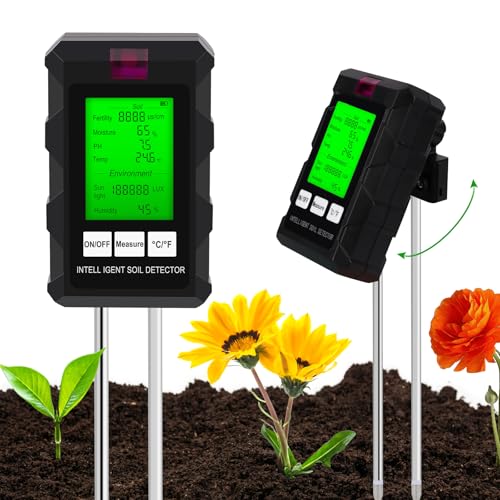 LWMTT 6 in 1 pH Bodentestgerät, Feuchtigkeitsmessgerät Pflanzen mit LCD-Display, für Gartenarbeit/Topfpflanze