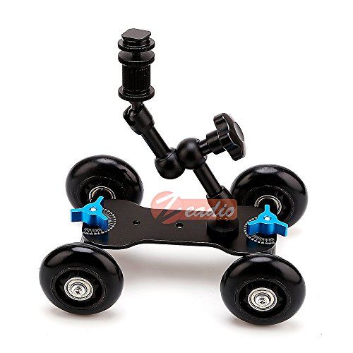 Zeadio Magic Arm Tabletop tragbare Skater Dolly Triebwagen Kits für alle LCD-Feldmonitor, Canon Nikon alle Video DSLR Kamera Rig, Blitzlicht, Mikrofon (7 ", shwarz)