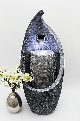 Moderner Gartenbrunnen mit LED Beleuchtung 83 cm Zimmerbrunnen Springbrunnen BK704 Wasserspiel Steinoptik Kaskade