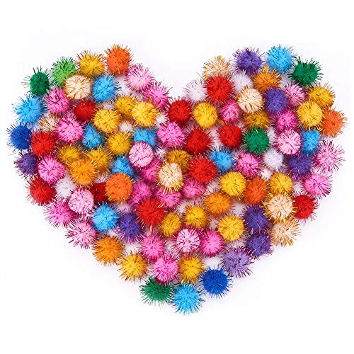 PandaHall 100pcs Pom Pom Pailletten Bälle DIY Handwerk Pom Pom Thread Ball Bunte Pailletten Shiny Lametta Pompom mit Metallic Cord für Schmuckherstellung oder Handwerk