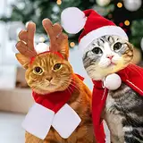 4PCS Weihnachtskostüm für Katzen, Katzenbekleidung, Weihnachtsmann-Mütze, Schal, Geweih, Mütze Kostüme für Hunde, Katzen, Welpen, Geschenk