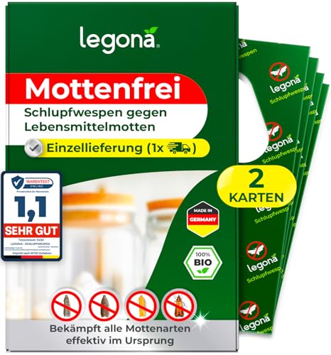 Legona® Schlupfwespen gegen Lebensmittelmotten | 2 Karten à 1 Lieferung | Effektive Bekämpfung von Lebensmittel Motten | Alternativer Mottenschutz zu Mottenfalle Lebensmittel, Mottenspray