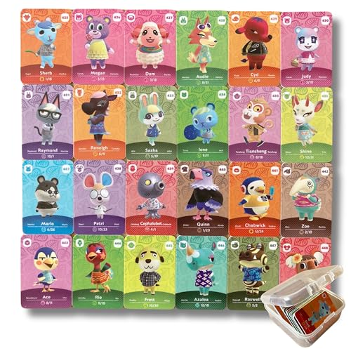 PEMY Animal Crossing New Horizons Mini NFC Cards, kompatibel mit Nintendo Switch, New 3DS, Wii U - Seltene Dorfbewohner mit Aufbewahrungsbox Serie 5#425-#448, 24 Stück