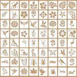OOTSR 64 Stück Schablonen Wandgestaltung Set, 7.6cm Zeichnung Malschablonen DIY Schablonen der Vogel Blume Insekt Schmetterling, Vorlagen für Scrapbooking Holz Möbel Leinwand Deko