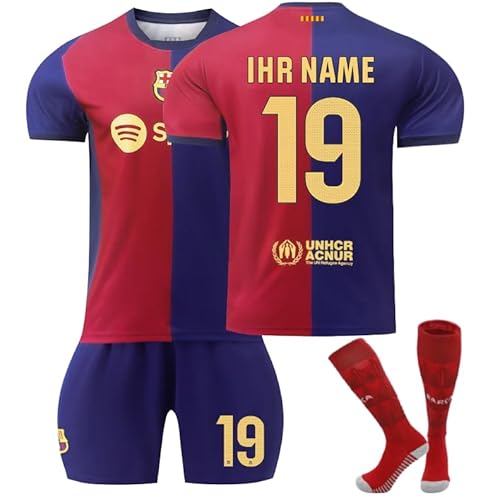 MILEQI Personalisiertes Barca Heimstil 2024/25 Trikot Football Trikot Kinder Erwachsene Fussball Trikots & Shorts mit GRATIS Name Nummer Fußball Trikot