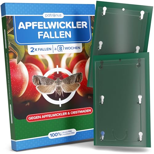 Apfelwickler Pheromonfallen [2 Stück] für wurmfreie Äpfel - Pheromonfalle Apfelbaum mit starkem Lockstoff, Monitoring-Obstmadenfalle wetterfest & unauffällig für Apfelbäume & Obstgärten