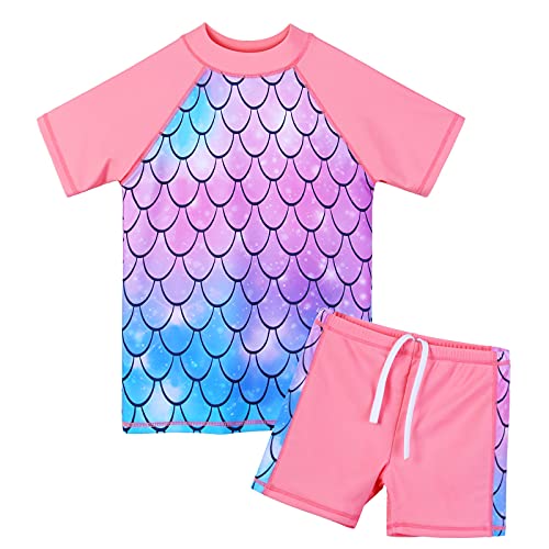 ZNYUNE Mädchen Zweiteiliger Badeanzug Stoffdruck Kinder Schwimmanzug Badehose Badebekleidung UV-Schutz 50+ Badeset Rash Guards Bademode S342 ScalePeach 14A