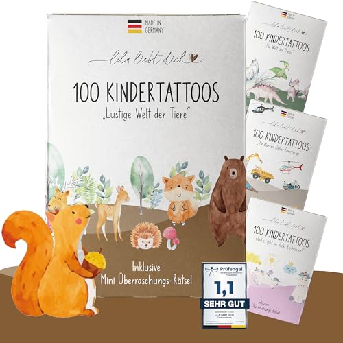 lila liebt dich® 100 angesagte Tattoo Kinder Motive mit Tieren // Kindertattoos hautfreundlich & getestet // Kinder Tattoo Mädchen & Jungs Made in Germany // Schonende Tattoos Kinder hautfreundlich