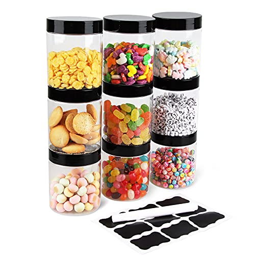 Aoligei Kunststoff Vorratsdosen 9er Set,BPA-freie Behälter mit Deckel,Luftdichte Behälter,Slime Behälter,Gewürze set, Mepal Vorratsdosen set Aufbewahrung Küche Tee Gewürzgläser(250ml Schwarz)