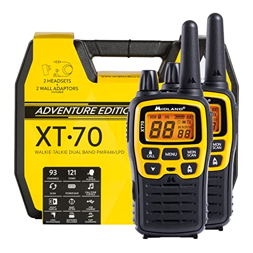 Midland XT70 Adventure PMR-Walkie Talkie Kofferset, 2x Funkgeräte mit bis zu 12 km Reichweite, mit LCD-Display und Micro-USB-Ladebuchse, für Kinder und Outdoor