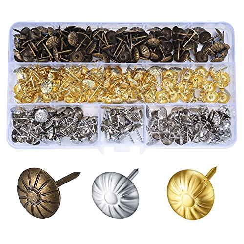 450 Stück Polsternägel, Möbel Dekorative Reißnägel, Ziernägel Push Pins, Reißzwecken für Sofa, Stuhl, Sessel, Bett Antik - 11x17mm/Bronze, Gold, Silber