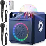 N-GEAR Block Party 602 Karaoke Maschine und Musikbox Kinder – 100 Watt, 6 Stunden Akku, Party Discokugel Licht, Bluetooth, USB/SD MP3, 2 Mikrofon Kinder – Partybox & Karaoke Anlage mit 2 Mikrofonen