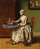 ARToPHIIU Wandkunst Dekorative Gemalde Kunst Poster Leinwanddruck Malerei eine Dame die Schokolade eingießt der Schokoladenhersteller von Jean Etienne Liotard Leinwand Druck für Heimtextilien 60x90cm