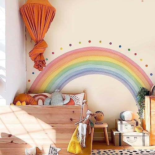 Neukids 192x112cm FABRIC Regenbogen Wandtatoo, Boho Regenbogen Tupfen Wandsticker, Regenbogen Deko Kinderzimmer, Wohnzimmer Kinderzimmer Babyzimmer Mädchenzimmer Korridore Selbstklebend Wanddeko