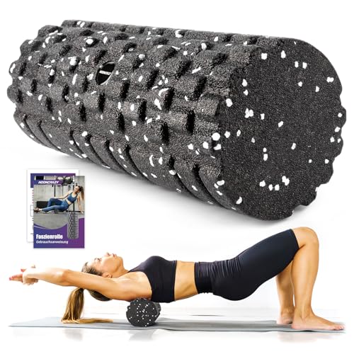 Faszienrolle mit 3D-Texturmassage, Foam Roller(33cm x 14cm) zur Muskelverspannungen lindern, mittlere Härte Selbstmassage Fazienrolle für rücken wirbelsäule Rücken Beine (Schwarz-rot)