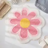 Generisch Teppich Flauschig Cute Badematte, Kinderteppich Mädchen Teppich Weich Blumenform, Waschbarer Badteppich, Runde Blumen-Bodenmatte, Waschbare Badewannenmatte (Rosa,140cm)