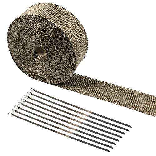 Tebery 15M Hitzeschutzband Basaltfaser Auspuffband mit 15 Edelstahl Kabelbinder für Fächerkrümmer Thermoband Krümmerband