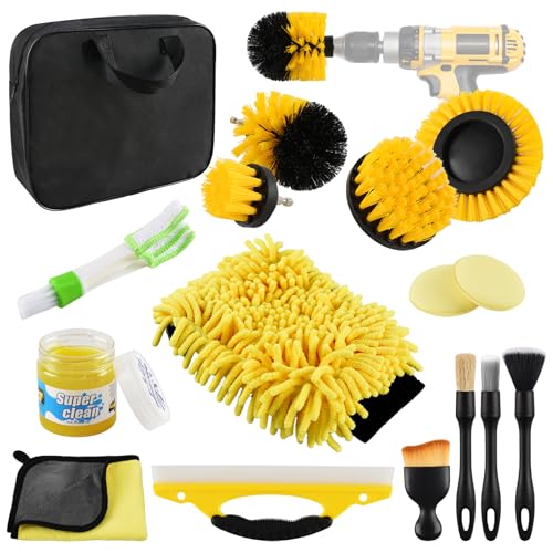 CHWNIBAY Auto Reinigungsset,15 Pcs Autopflege Set für Innenraum und Außen,Auto Waschen Set Perfekt für Lüftungsschlitz,Armaturenbrett,Motor,Rädern etc,Für schonende, gründliche Autoreinigung