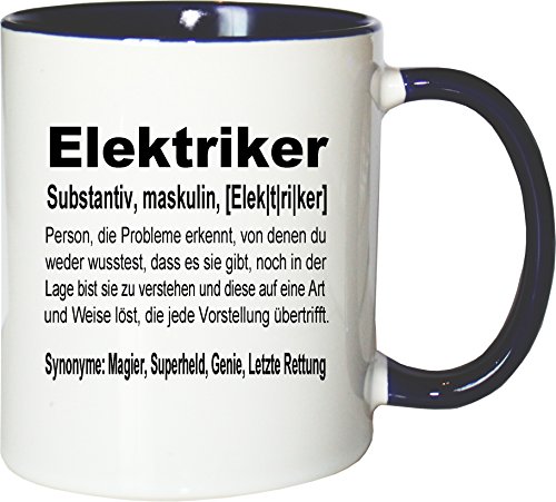 Mister Merchandise Kaffeebecher Tasse Elektriker Definition Geschenk Gag Job Beruf Arbeit Witzig Spruch Teetasse Becher Weiß-Blau