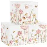 Clastyle Aufbewahrungsbox 3 Stück Boho Blume Beige Aufbewahrungskorb Kinder Schmetterling Stoff mit Griffen Aufbewahrungswürfel Organizer Falt für Spielzeug Bücher Kleidung