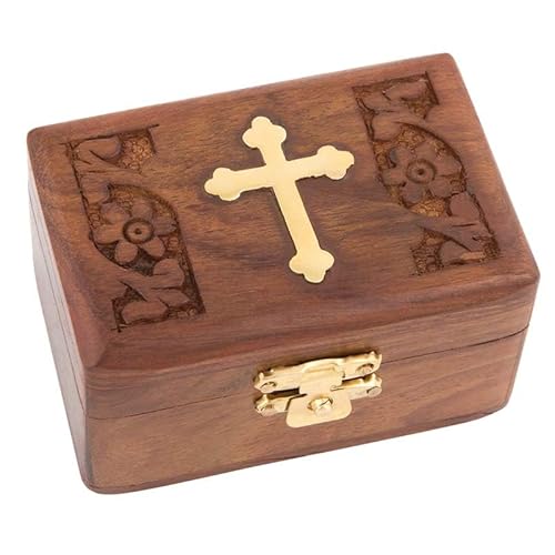 IconsGr Handgefertigt Christian Orthodoxe Holz Olive Aufbewahrungsbox aus Holz mit Kreuz/298