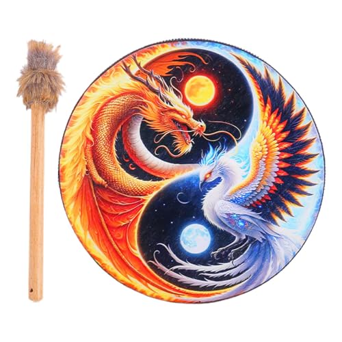 Shamanic Drum, Shamanic Hand Drum, PU Leather Sibirian Drum With Drumstick, Spiritual Drum Music Drum, Vintage Wooden Drum For Sound Healer